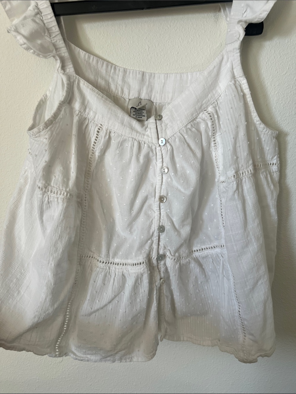 White Eyelet Button-Front Ruffle Strap Tank - Picture 4 of 10